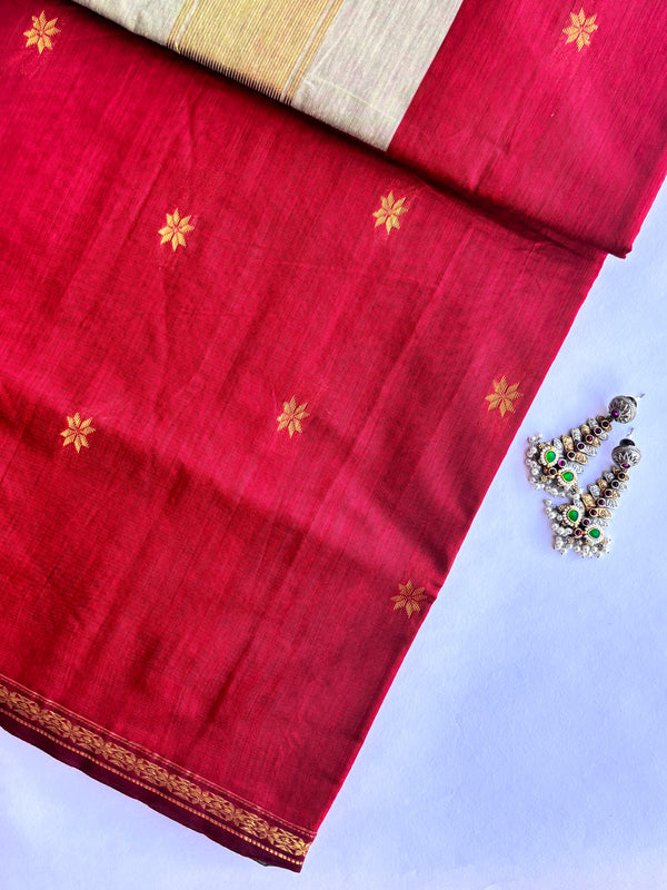 Maheshwari - Maroon/Beige Maheshwari Silk- Cotton Saree