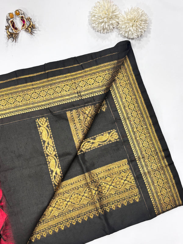 Kurunji- Maroon/Black Kalyani Cotton Saree