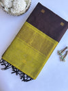 Maheshwari - Brown/Green Maheshwari Silk- Cotton Saree