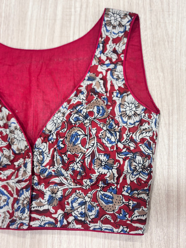 Hemanika- Red/Blue Blouse (Sleeveless)
