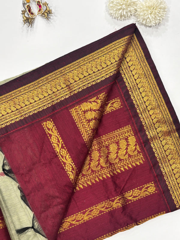 Kurunji- Beige/Maroon Kalyani Cotton Saree