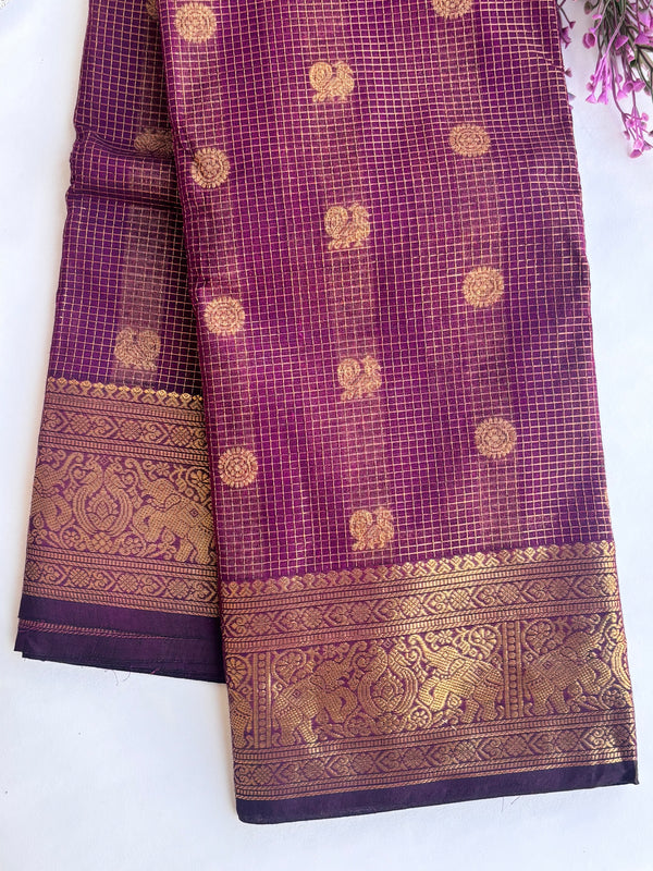 Meenakshi - Wine Kattam Kanchi Cotton Saree