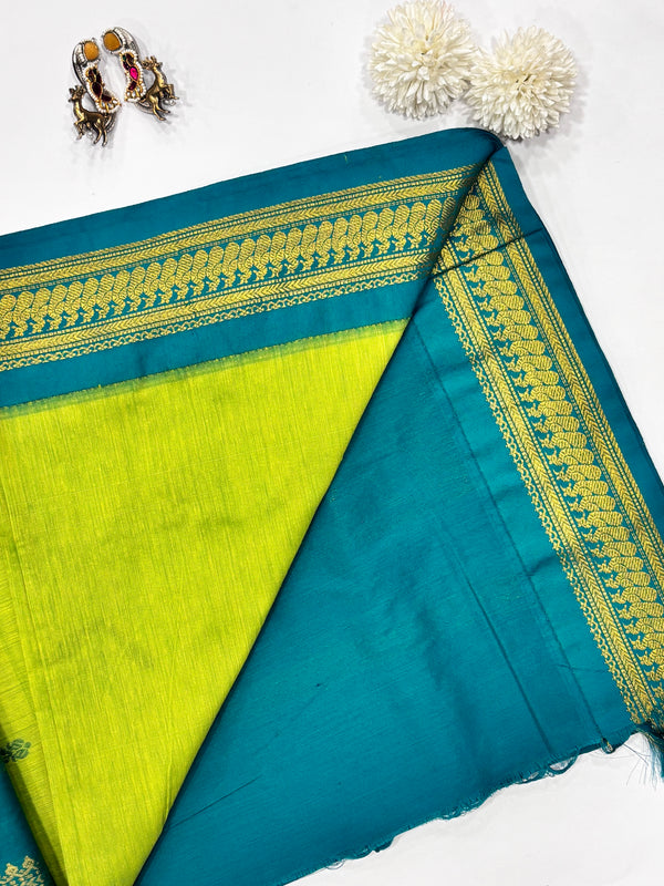 Kurunji- Green/Rama Blue Kalyani Cotton Saree