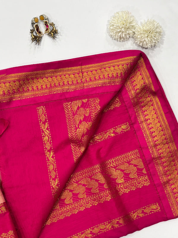 Kurunji- Baby Pink/Dark Pink Kalyani Cotton Saree