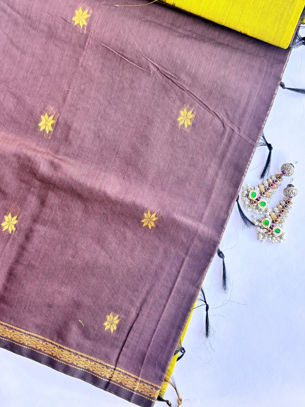 Maheshwari - Brown/Green Maheshwari Silk- Cotton Saree