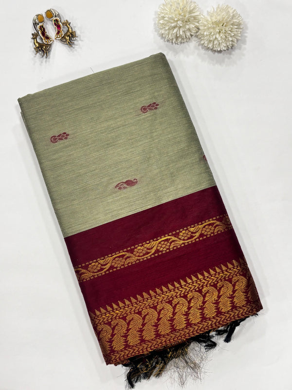 Kurunji- Beige/Maroon Kalyani Cotton Saree