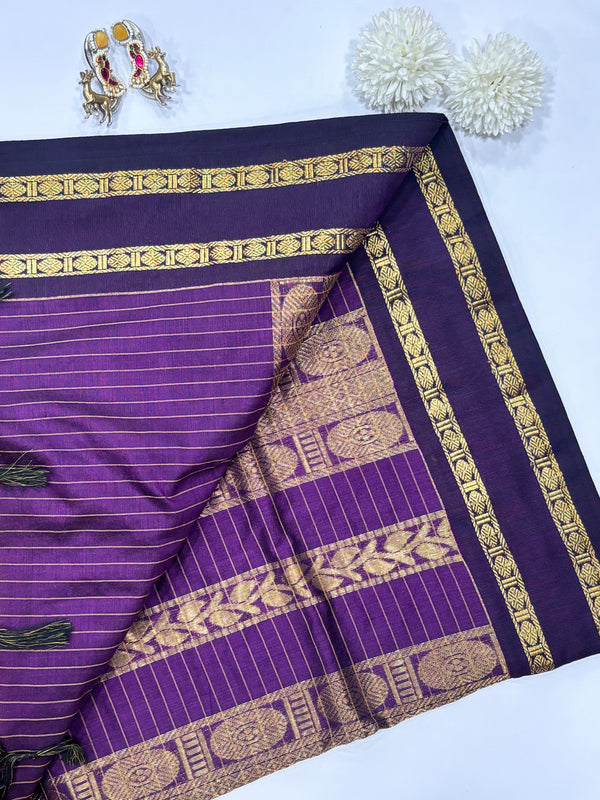 Sevanthi- Green/Purple Kalyani Cotton Checks Saree