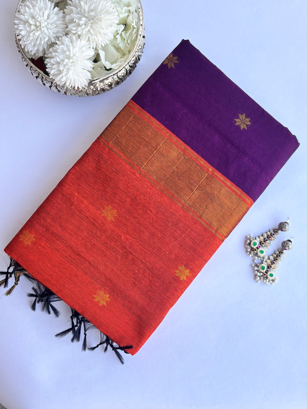 Maheshwari - Purple/Orange Maheshwari Silk- Cotton Saree