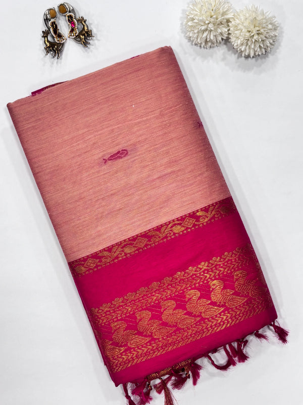 Kurunji- Baby Pink/Dark Pink Kalyani Cotton Saree
