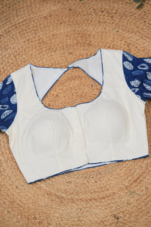 Blue Blooms- Off-White Blouse