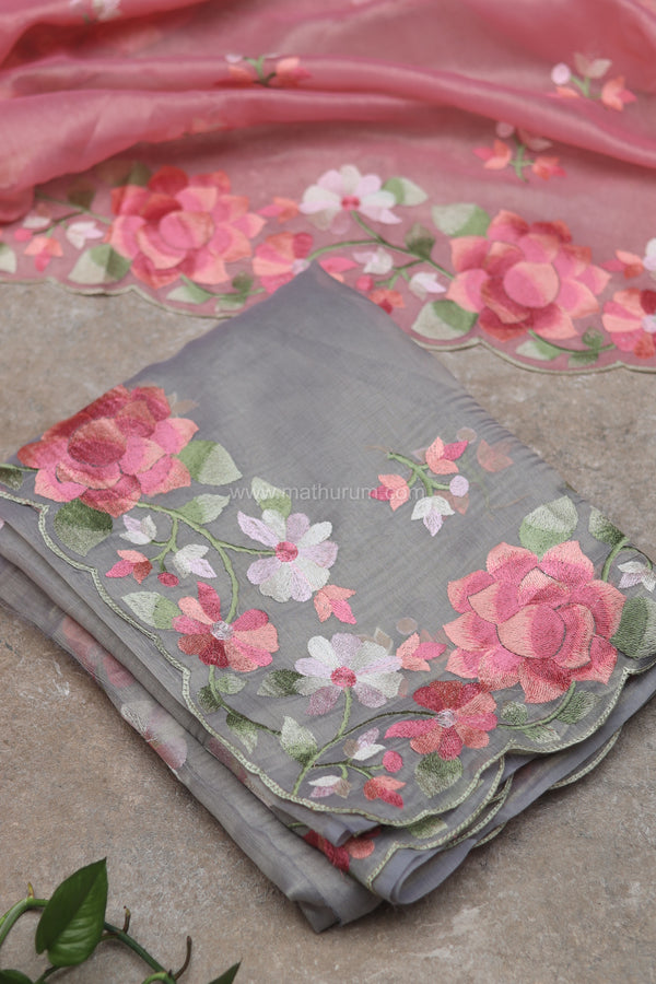 Carol- Pastel Grey Embroidery Saree