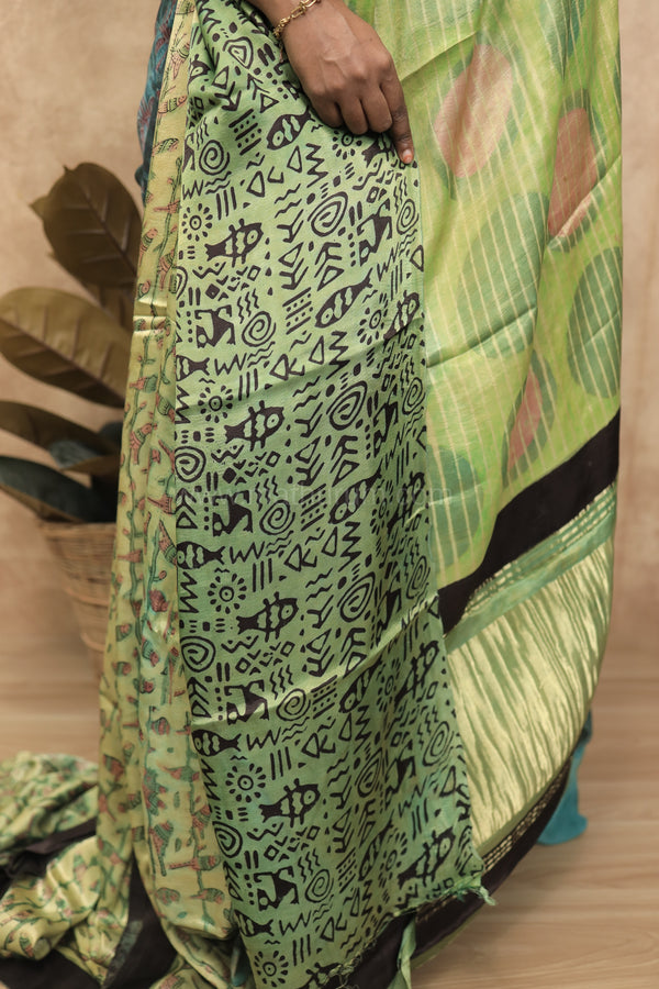 Gajra- Light Green Gajji-Silk Saree