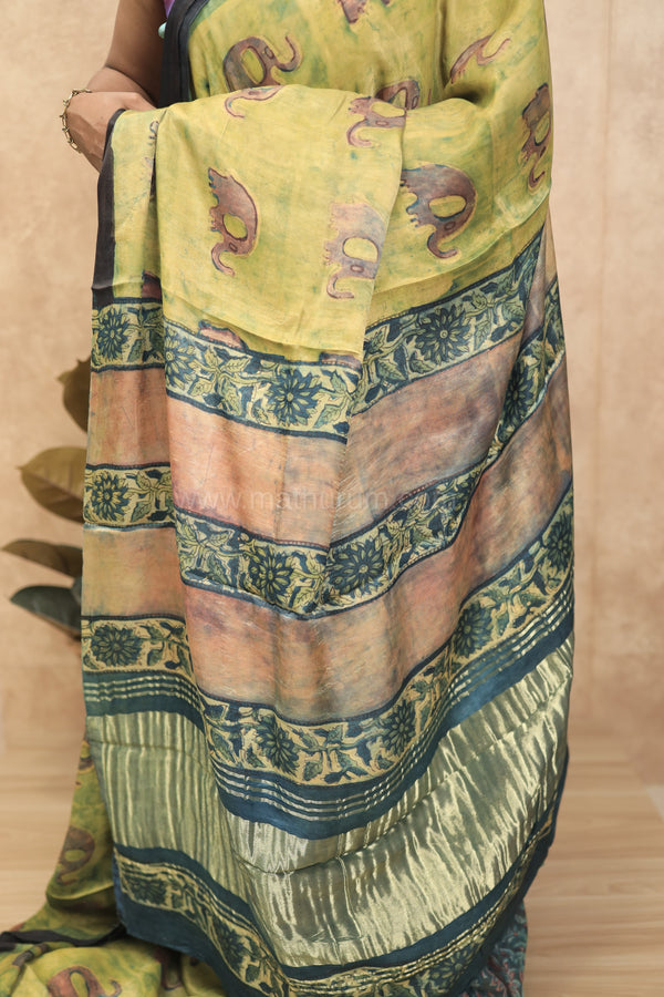 Gajra- Lemon Yellow Gajji-Silk Saree