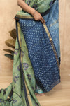Kesariya- Green Elephant Maheshwari Silk- Cotton Saree