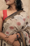 Kesariya- Grey Maheshwari Silk- Cotton Saree