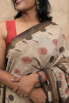 Kesariya- Grey Maheshwari Silk- Cotton Saree