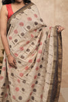 Kesariya- Grey Maheshwari Silk- Cotton Saree