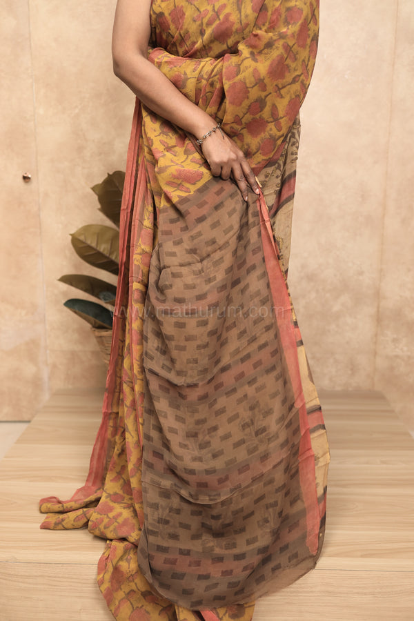 Gulmohar- Mustard Georgette Saree