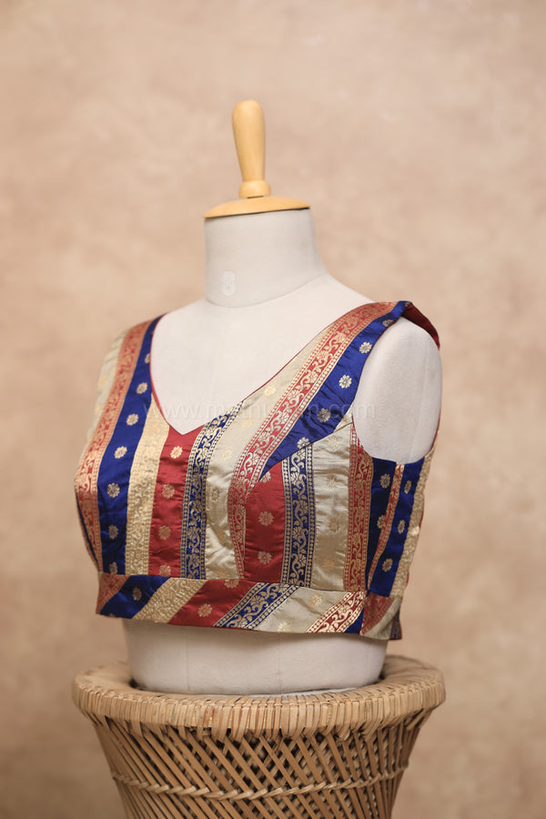 Valli- Multicolour Maroon Blouse (Attachable Sleeves)