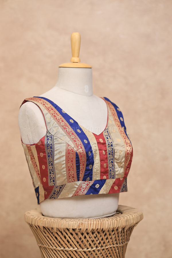 Valli- Multicolour Maroon Blouse (Attachable Sleeves)