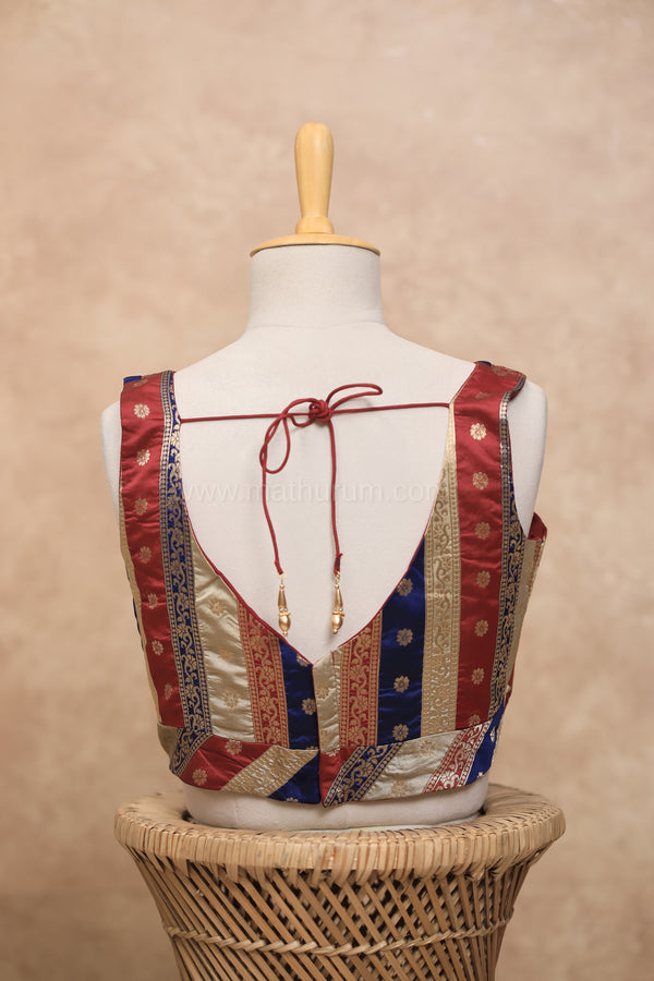 Valli- Multicolour Maroon Blouse (Attachable Sleeves)