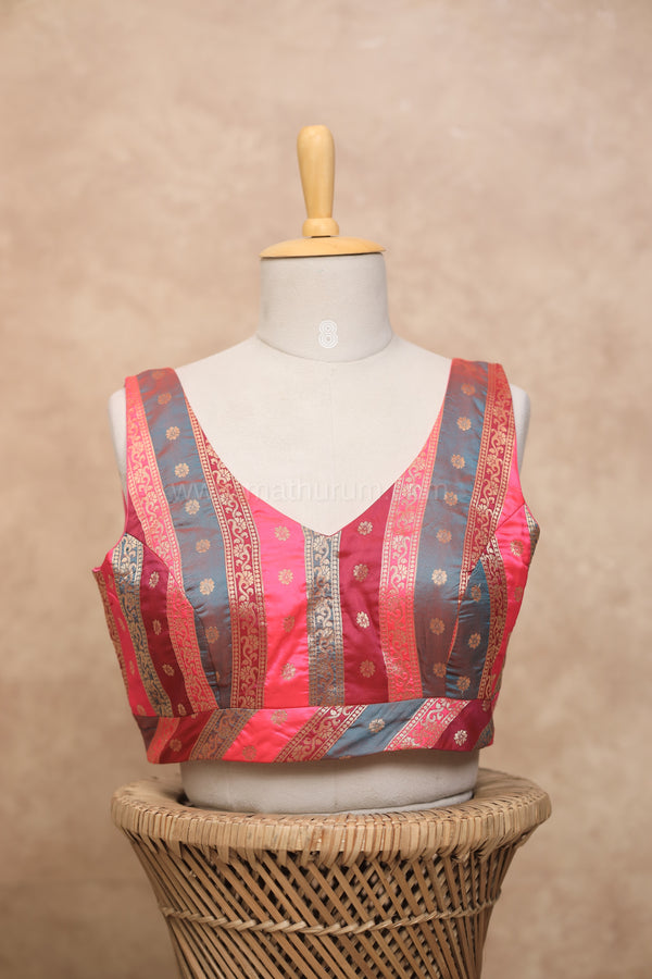 Valli- Multicolour Pink Blouse (Attachable Sleeves)