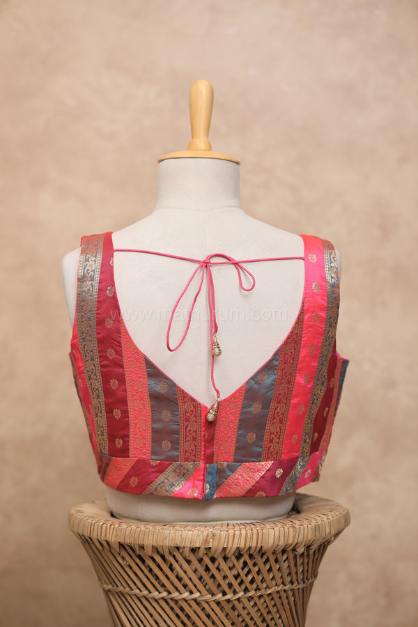 Valli- Multicolour Pink Blouse (Attachable Sleeves)