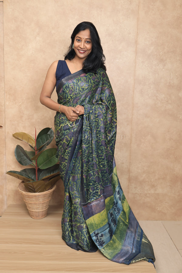 Gajra- BlueGreen Gajji-Silk Saree