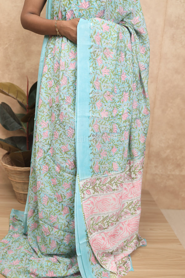 Gulmohar- Sky Blue Georgette Saree