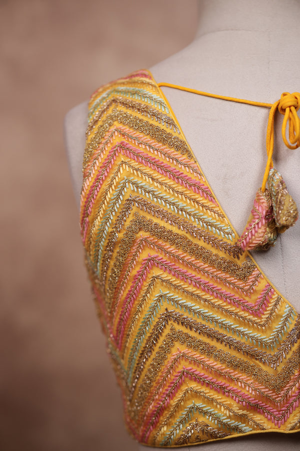 Mogra- Yellow Blouse (Attached Sleeves)