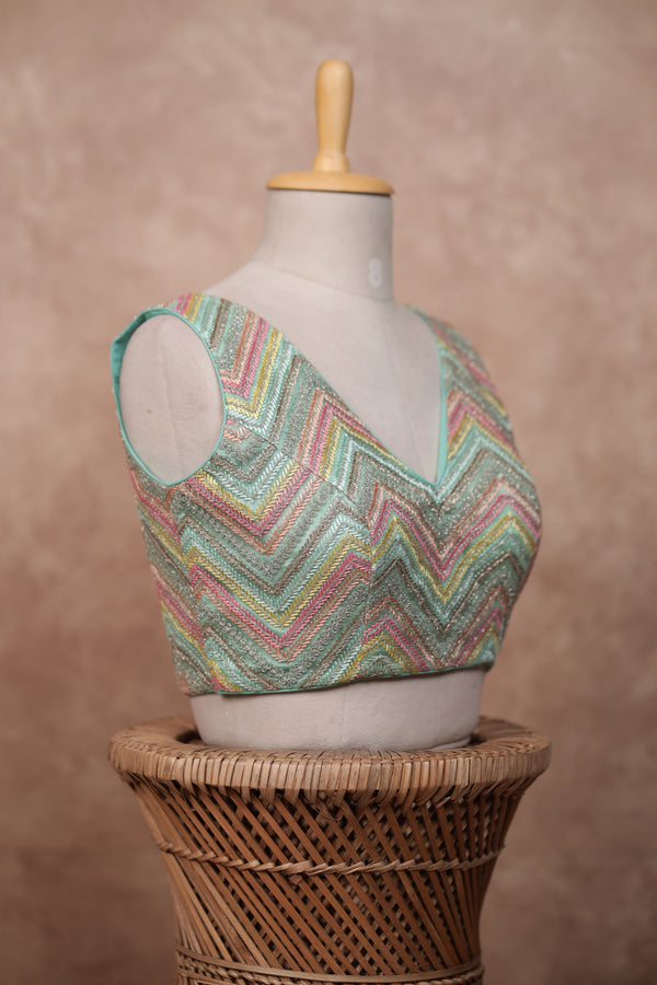 Mogra- Blue Blouse (Attached Sleeves)