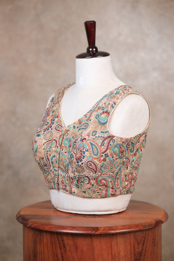 Zehra- Cream Blouse (Attachable Sleeves)