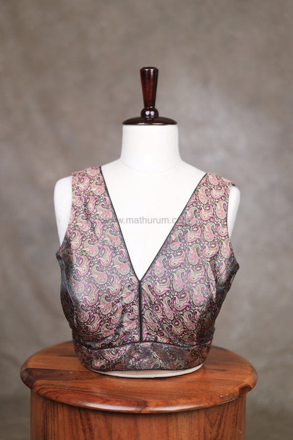 Vaidhegi- Black/pink Blouse (Attachable Sleeves)