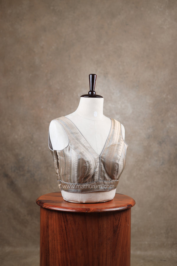 Megalai- Pastel Grey Blouse (Attachable Sleeves)