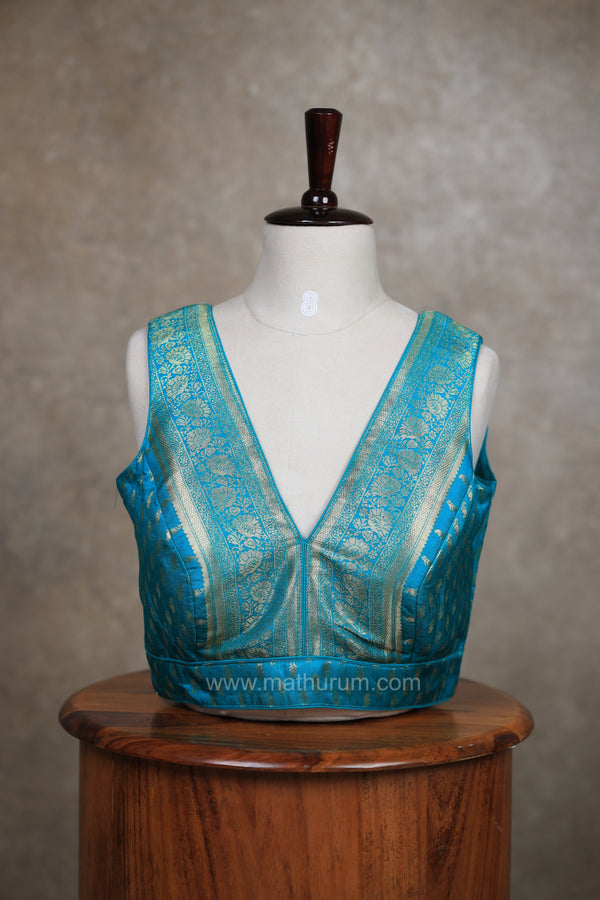 Kundhavai - Rama Blue Blouse (Attachable Sleeves)