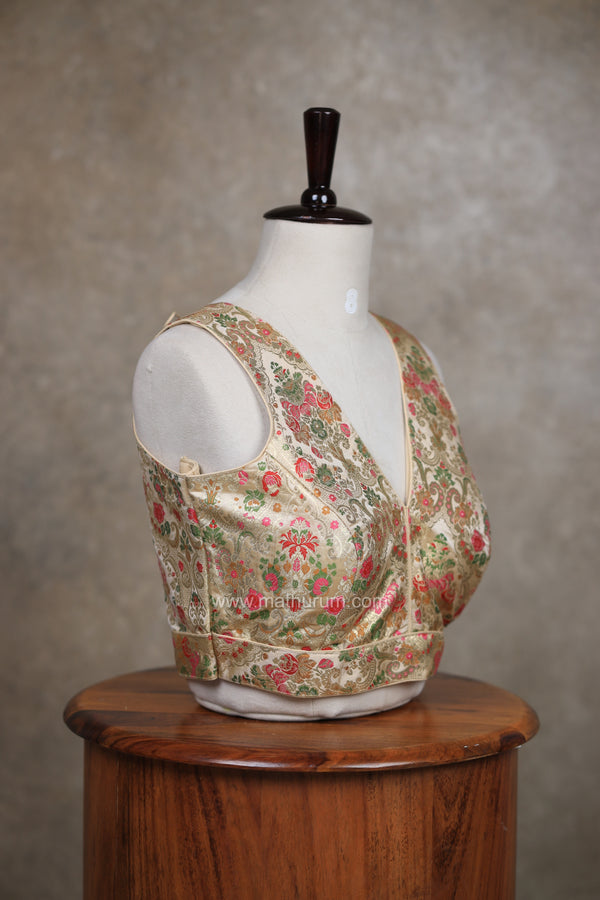Veena- Gold Blouse (Attachable Sleeves)