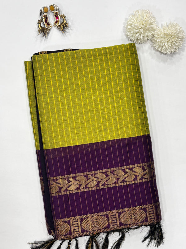 Sevanthi- Green/Purple Kalyani Cotton Checks Saree