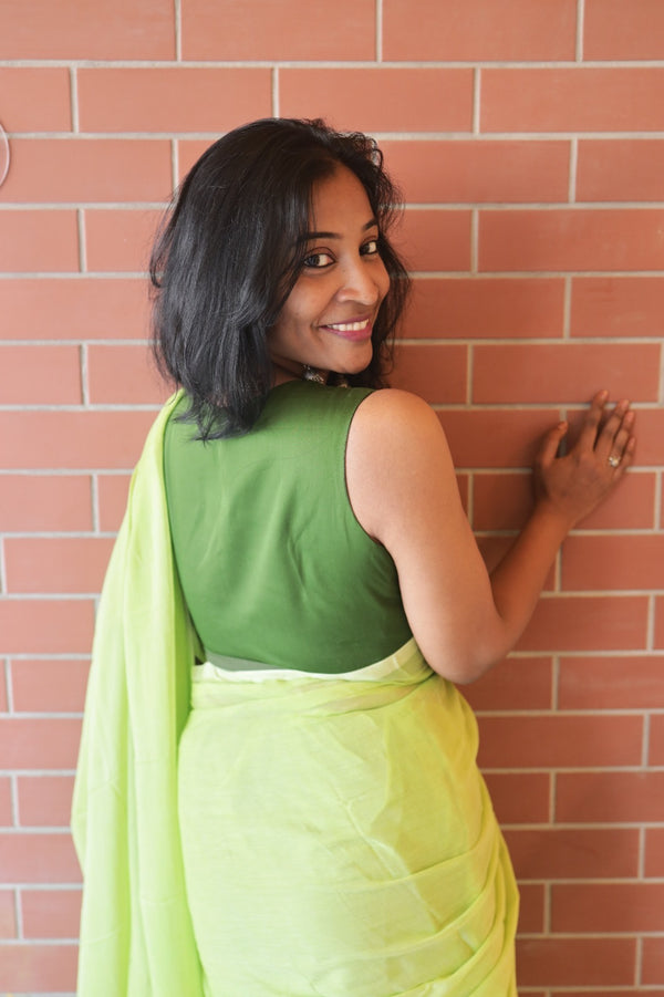 Ilai- Plain Lemon Green Mul Cotton Saree
