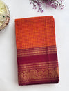 Kalaivani - Orange Checks Kanchi Cotton Saree