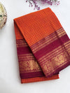 Kalaivani - Orange Checks Kanchi Cotton Saree