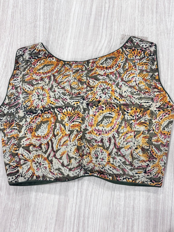 Hemanika- Mehendi Green/Mustard Blouse (Sleeveless)
