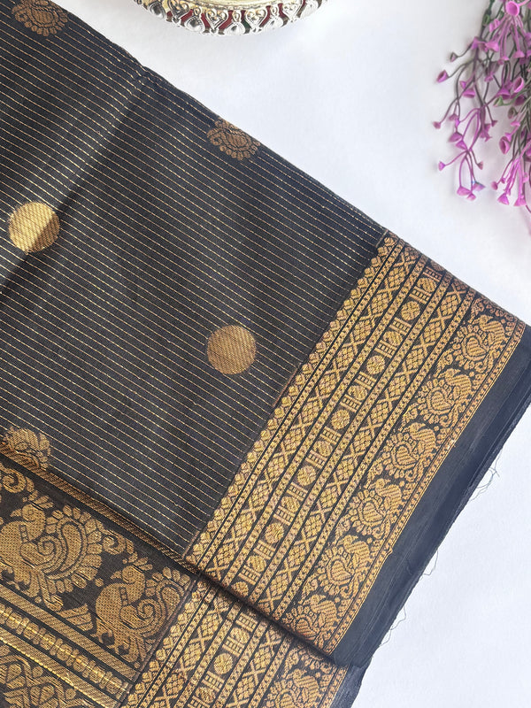 Ponni - Black Vairaoosi Kanchi Cotton Saree