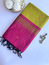 Maheshwari - Green/Pink Maheshwari Silk- Cotton Saree