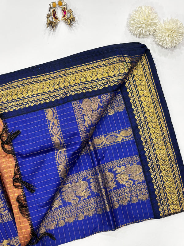 Sevanthi- Brown/Blue Kalyani Cotton Checks Saree