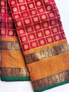 Annam - Maroon Checks Kanchi Cotton Saree