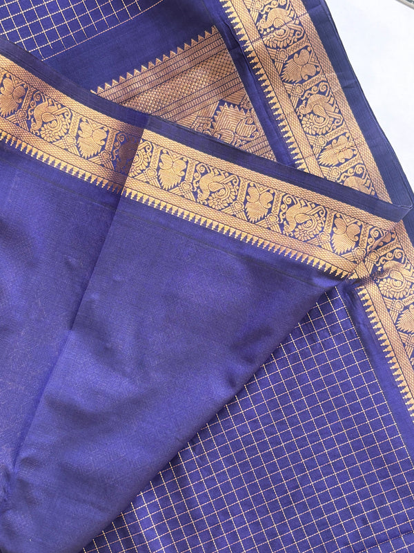 Janani - Blue Checks Kanchi Cotton Saree