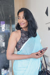 Ilai- Plain Sky Blue Mul Cotton Saree