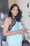 Ilai- Plain Sky Blue Mul Cotton Saree