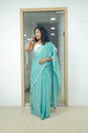 Ilai- Plain Sea Green Mul Cotton Saree