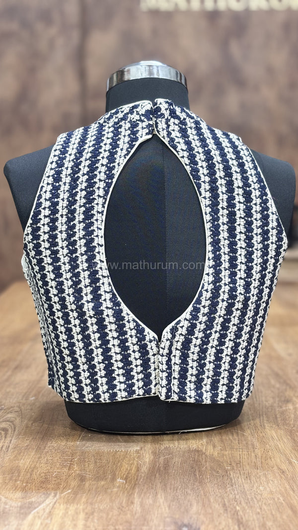 Boho Knot- Navy Blue & White Blouse